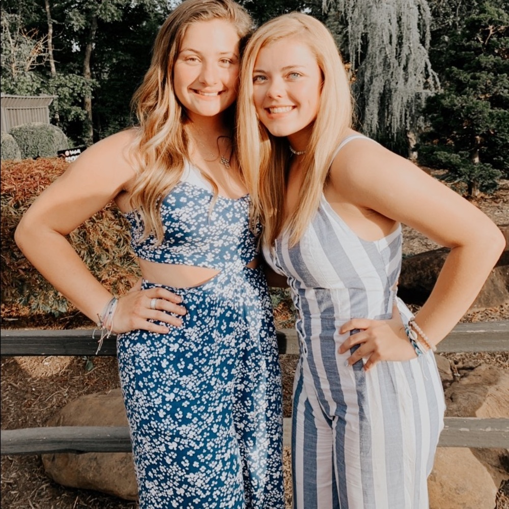 Blue And White Stripped Romper! Size: Medium